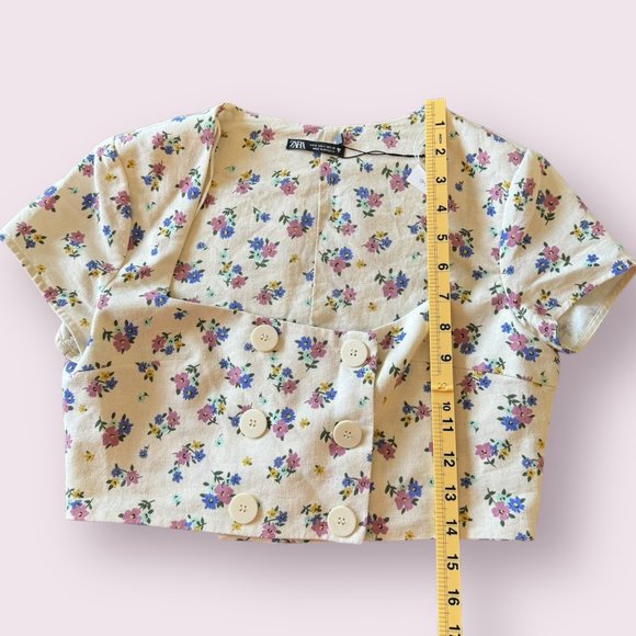 Zara | Women’s | Floral Square Neck Short Sleeve Crop Top | Size: S - Picture 4 of 6